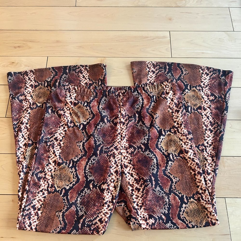 Faux snake skin flared pants